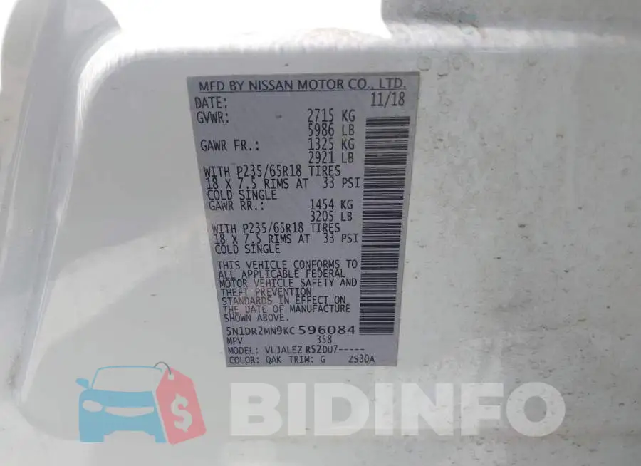 5N1DR2MN9KC596084 Photo# 9