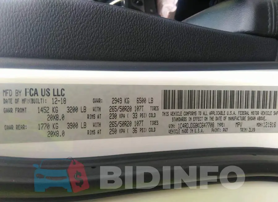 1C4RDJDG8KC647708 Photo# 9