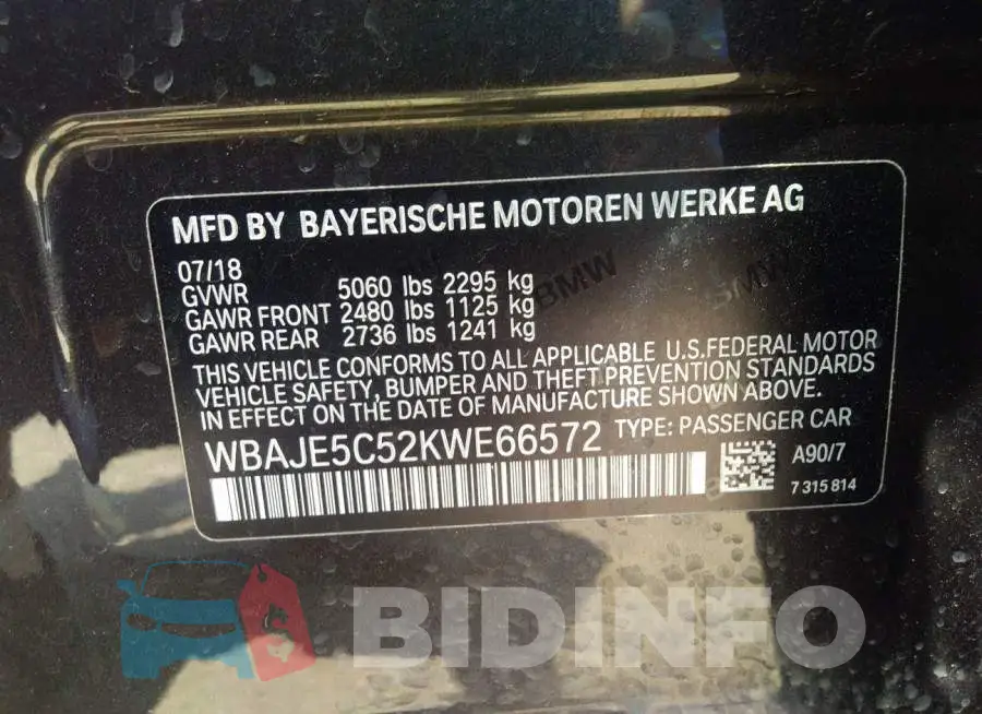 WBAJE5C52KWE66572 Photo# 9