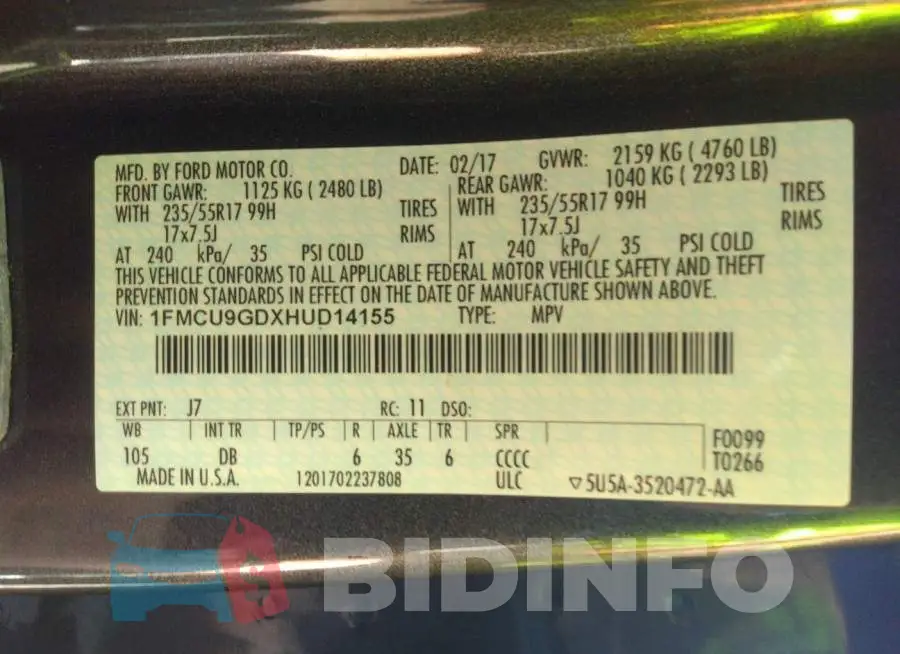 1FMCU9GDXHUD14155 Photo# 9