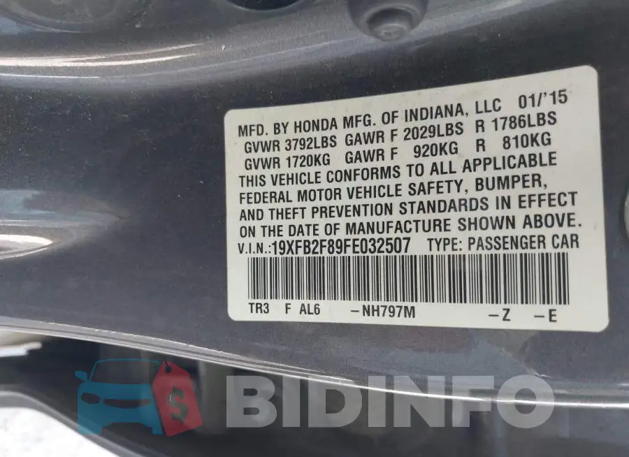 19XFB2F89FE032507 Photo# 9