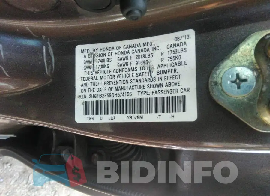2HGFB2F59DH574196 Photo# 9