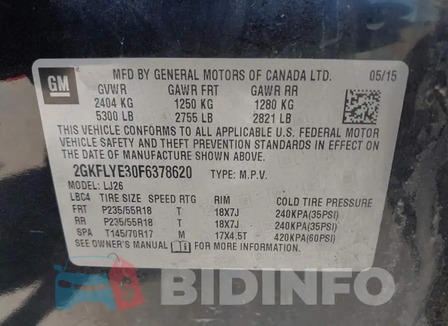 2GKFLYE30F6378620 Photo# 9