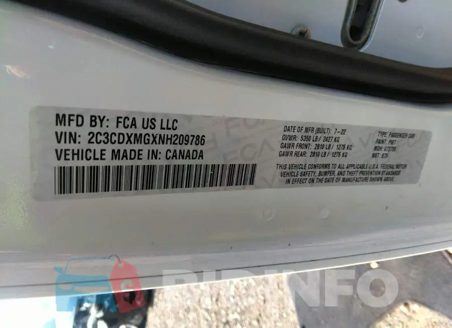 2C3CDXMGXNH209786 Photo# 9