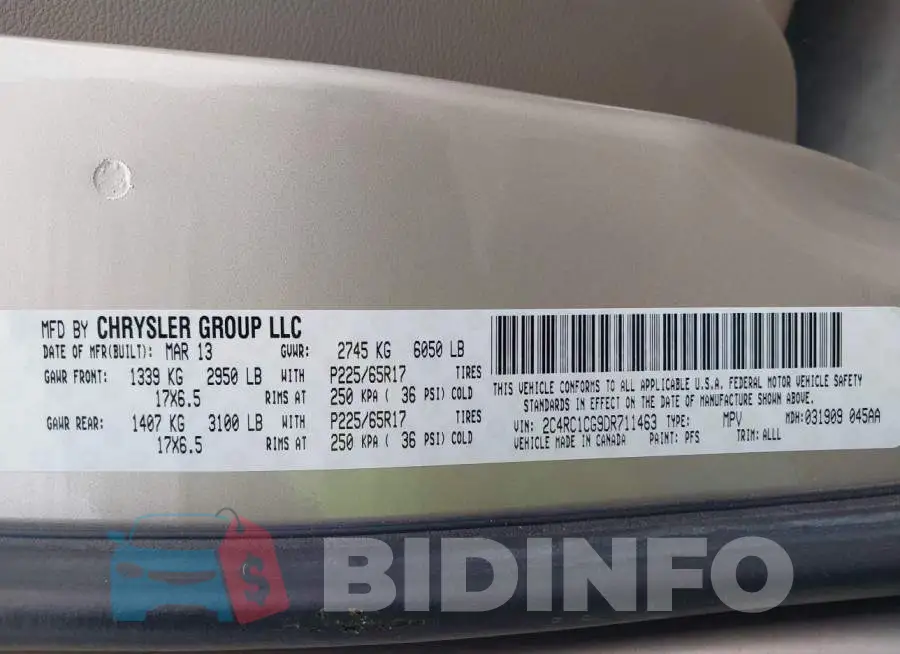 2C4RC1CG9DR711463 Photo# 9