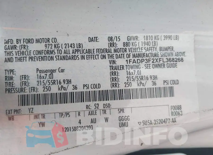 1FADP3F2XFL368268 Photo# 9
