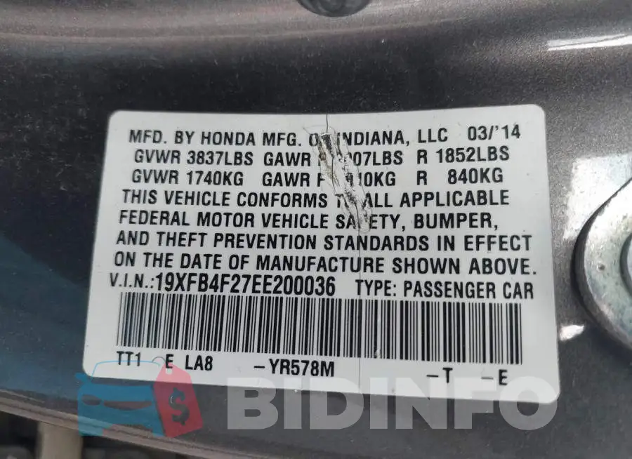 19XFB4F27EE200036 Photo# 9