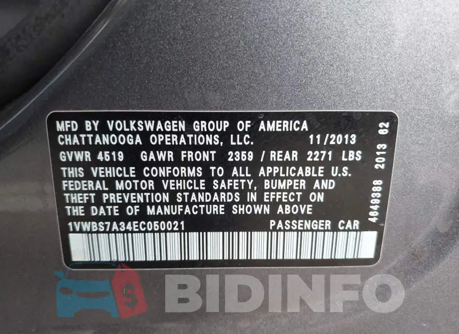 1VWBS7A34EC050021 Photo# 9