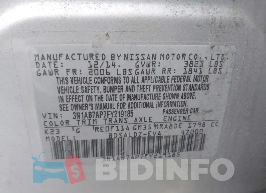 3N1AB7AP7FY219185 Photo# 9