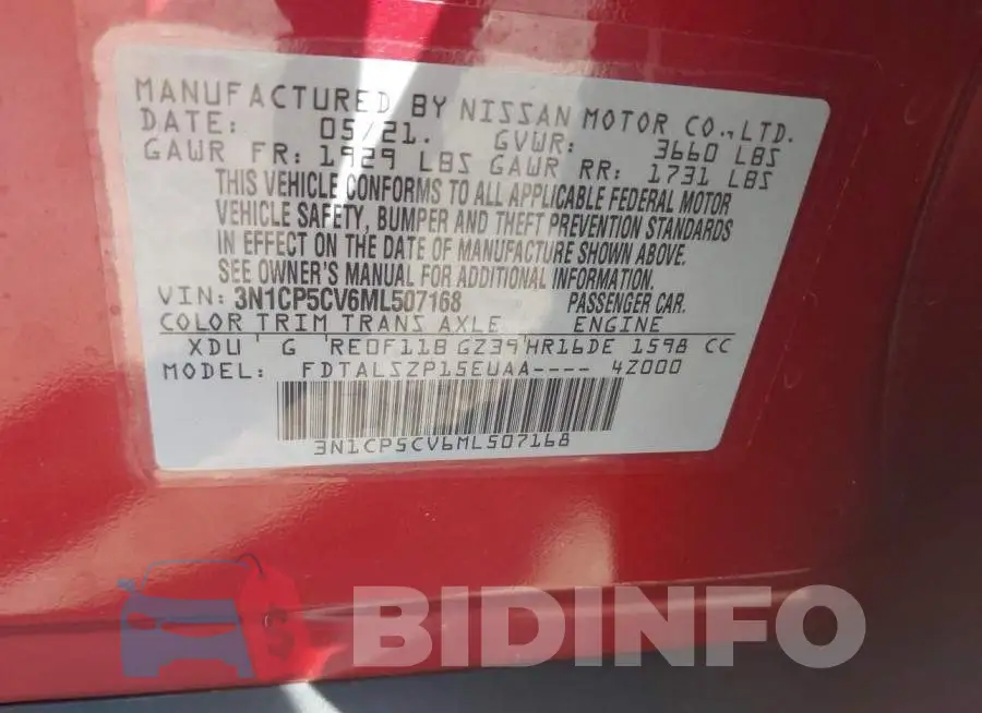3N1CP5CV6ML507168 Photo# 9