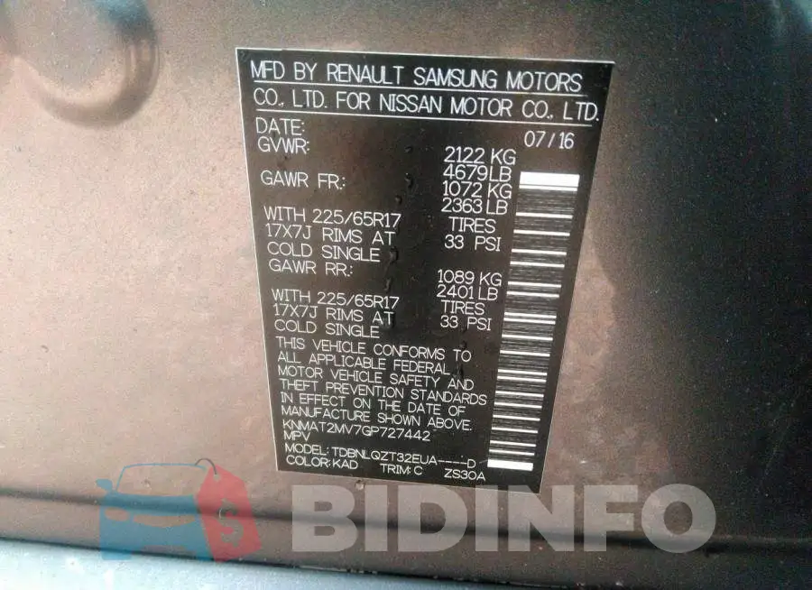 KNMAT2MV7GP727442 Photo# 9