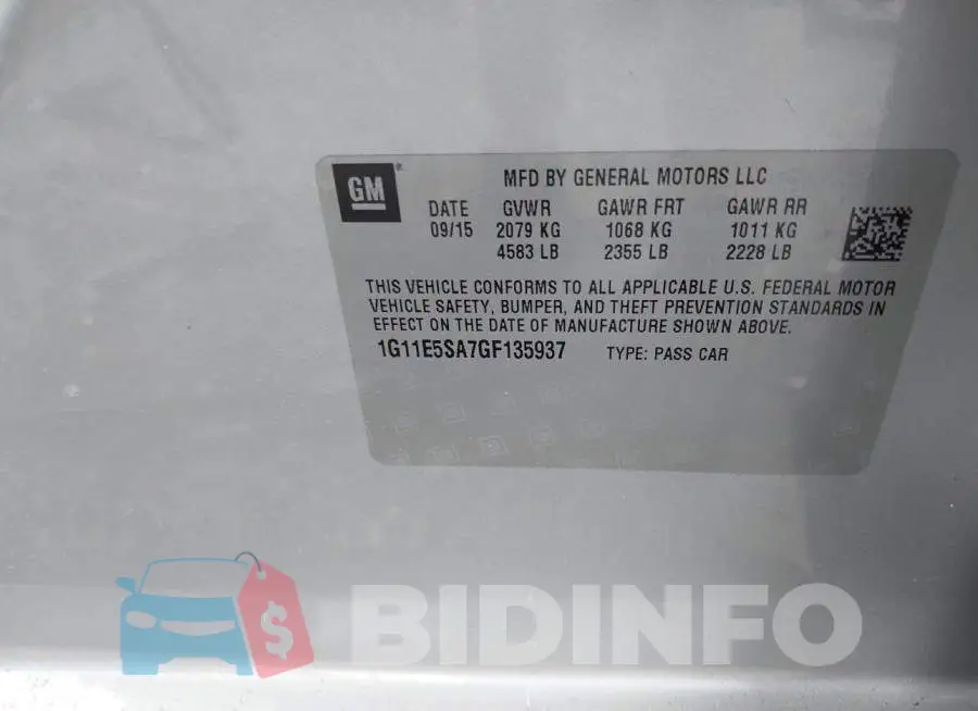 1G11E5SA7GF135937 Photo# 9