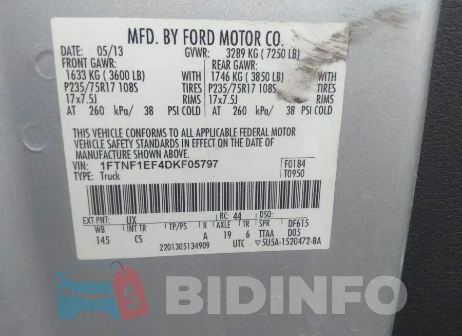 1FTNF1EF4DKF05797 Photo# 9