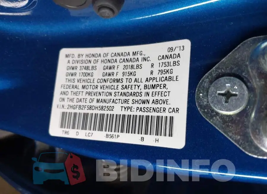 2HGFB2F58DH582502 Photo# 9