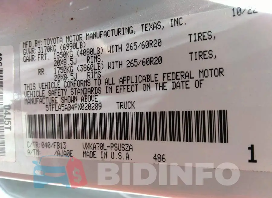 5TFLA5AB4PX020289 Photo# 9