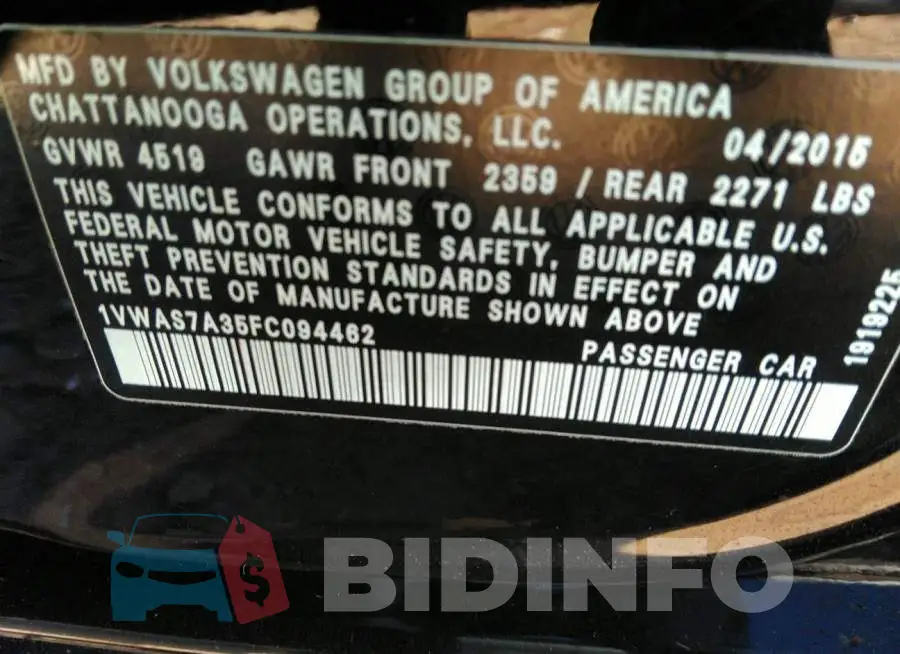 1VWAS7A35FC094462 Photo# 9