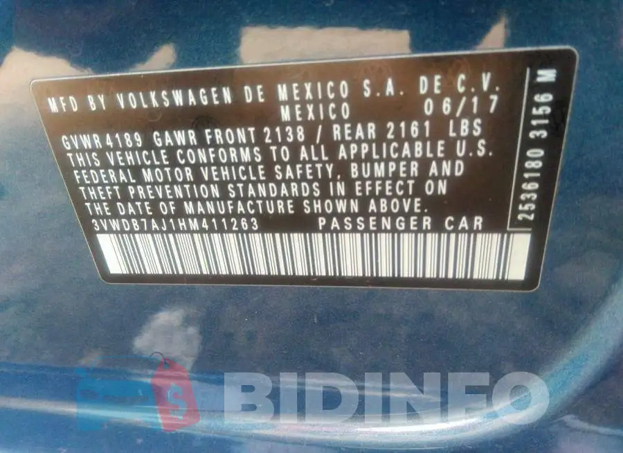 3VWDB7AJ1HM411263 Photo# 9