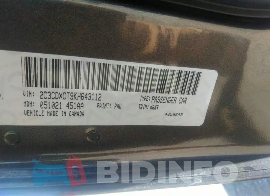 2C3CDXCT9KH643112 Photo# 9