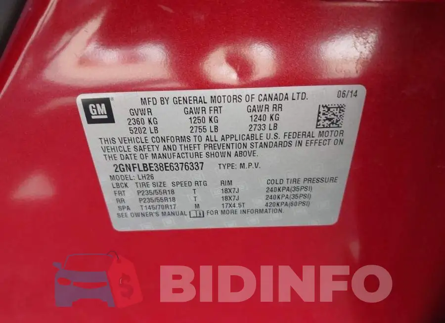 2GNFLBE38E6376337 Photo# 9