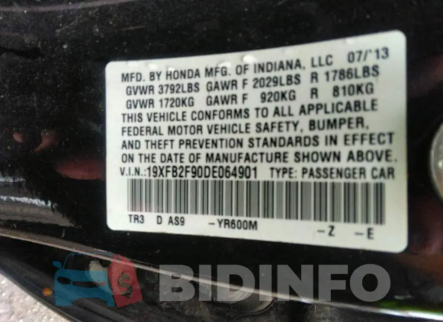 19XFB2F90DE064901 Photo# 9