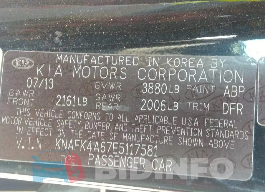 KNAFK4A67E5117581 Photo# 9