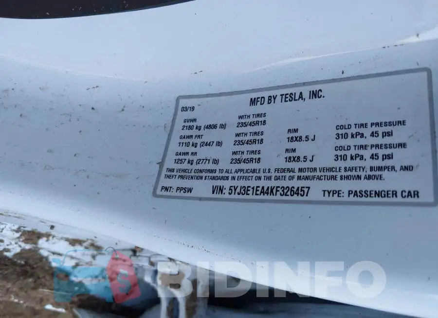 5YJ3E1EA4KF326457 Photo# 9