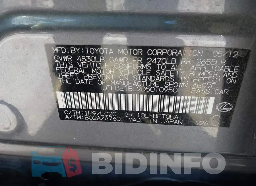 JTHBE1BL2D5010950 Photo# 9