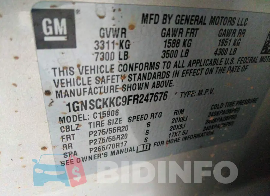 1GNSCKKC9FR247676 Photo# 9