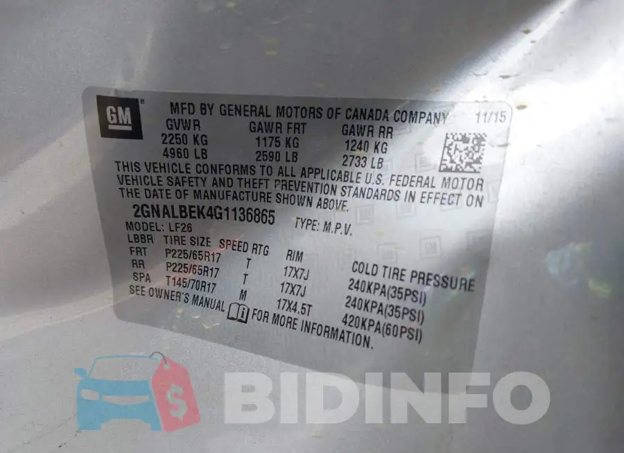 2GNALBEK4G1136865 Photo# 9