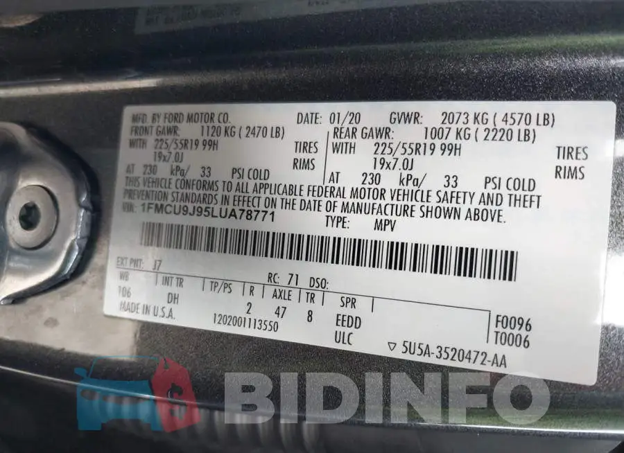 1FMCU9J95LUA78771 Photo# 9