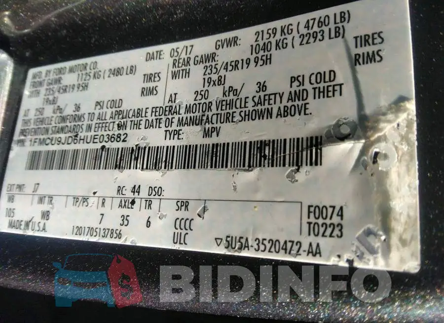 1FMCU9JD6HUE03682 Photo# 9