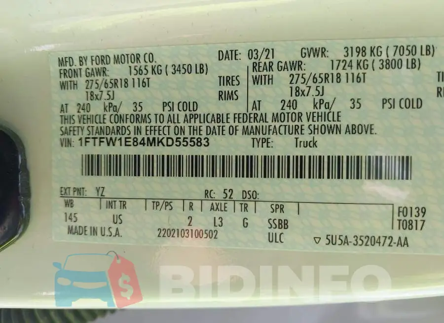 1FTFW1E84MKD55583 Photo# 9