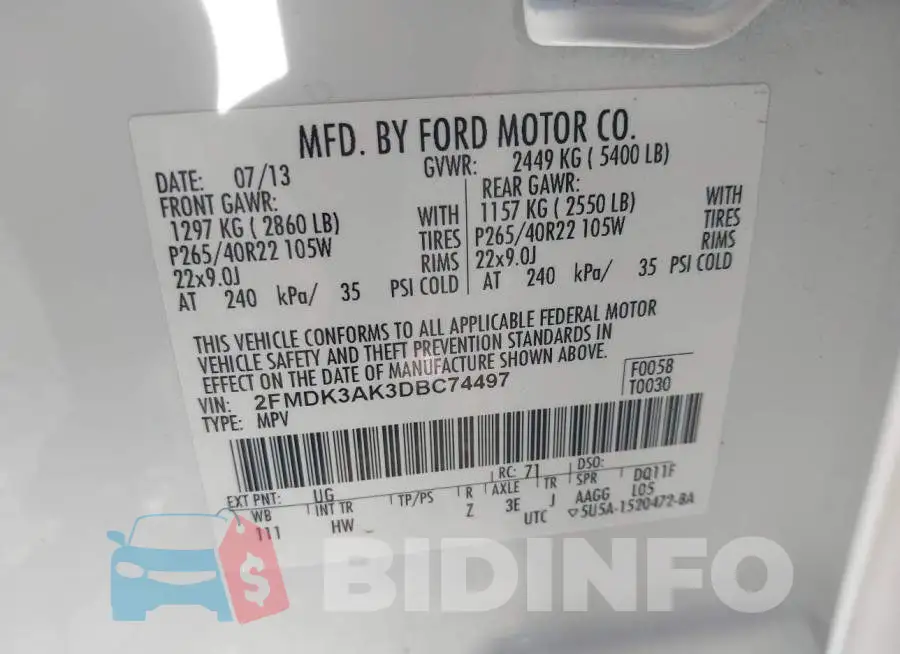 2FMDK3AK3DBC74497 Photo# 9
