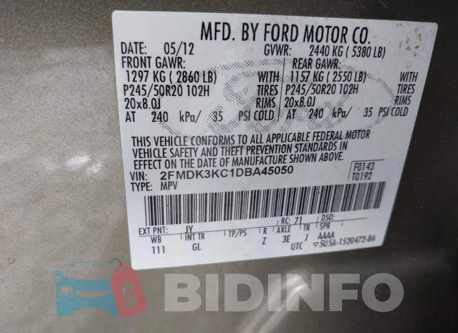 2FMDK3KC1DBA45050 Photo# 9