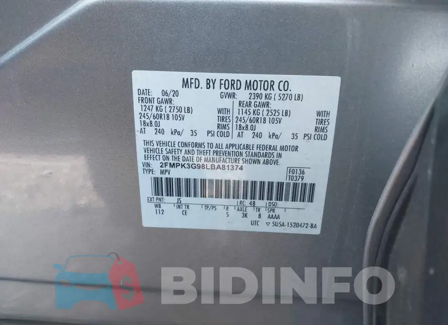 2FMPK3G98LBA81374 Photo# 9