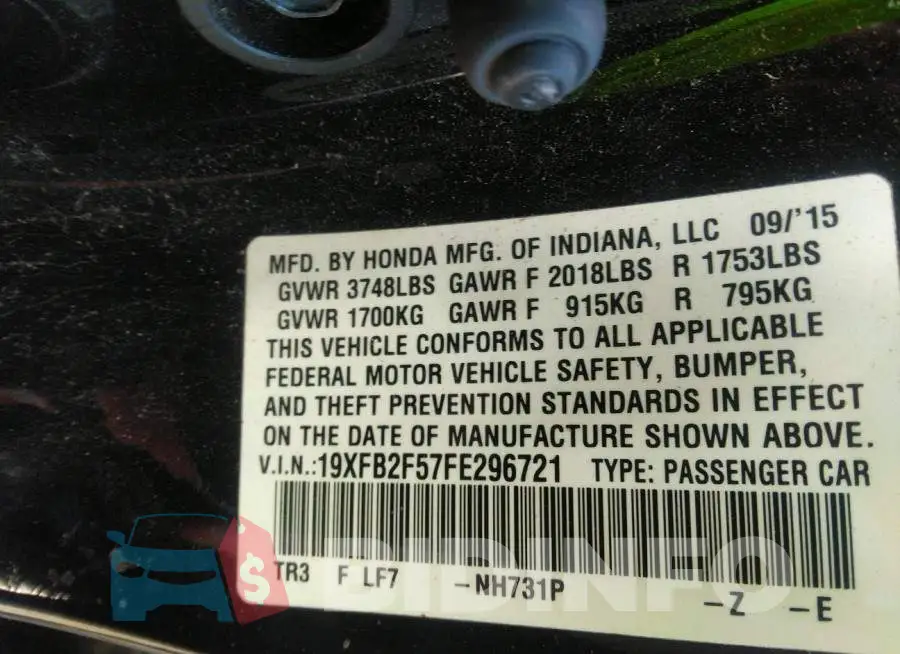 19XFB2F57FE296721 Photo# 9