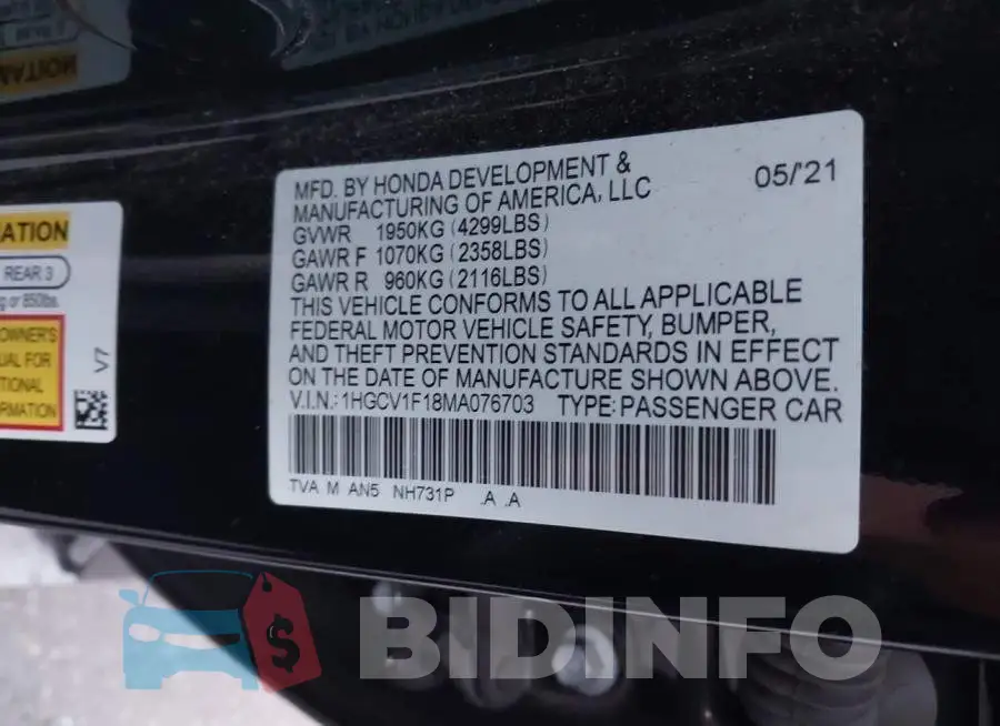 1HGCV1F18MA076703 Photo# 9