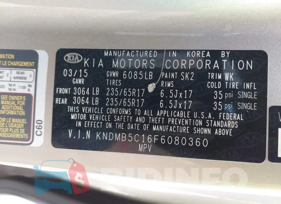 KNDMB5C16F6080360 Photo# 9