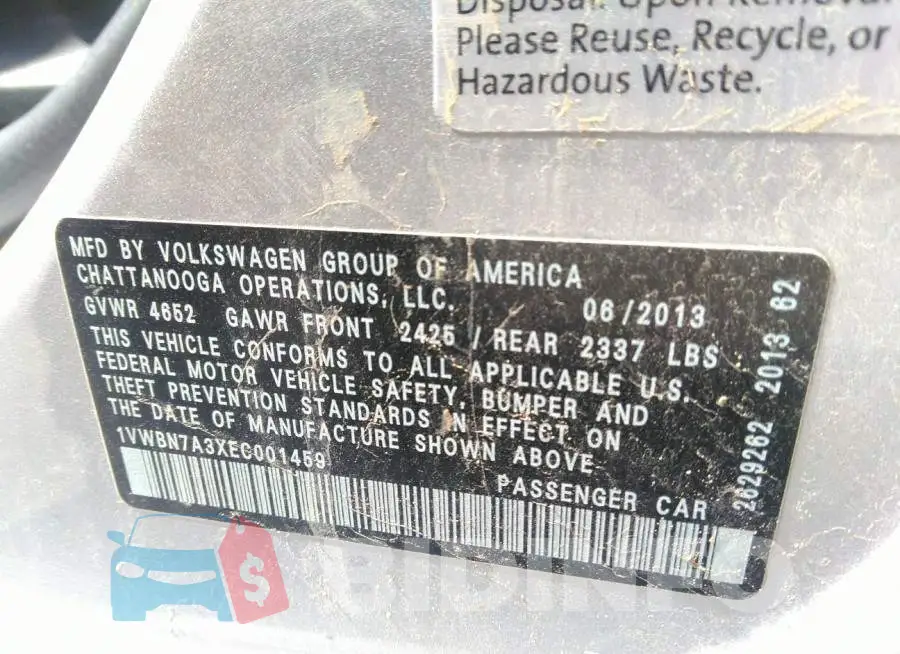 1VWBN7A3XEC001459 Photo# 9
