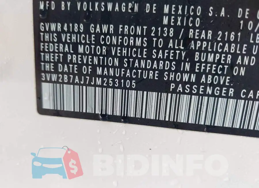3VW2B7AJ7JM253105 Photo# 9