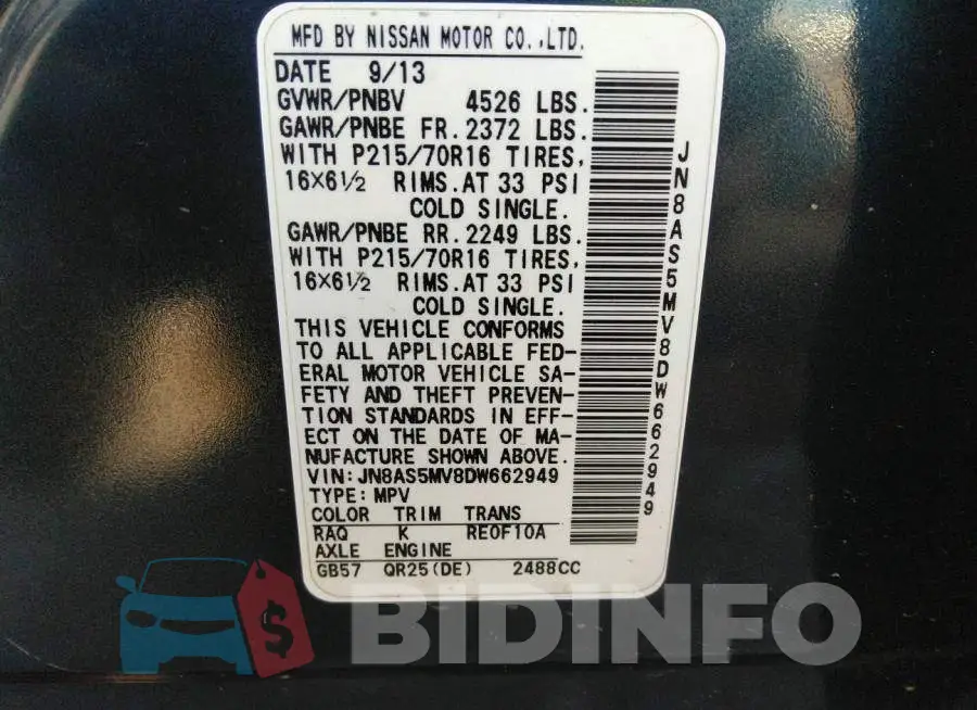 JN8AS5MV8DW662949 Photo# 9
