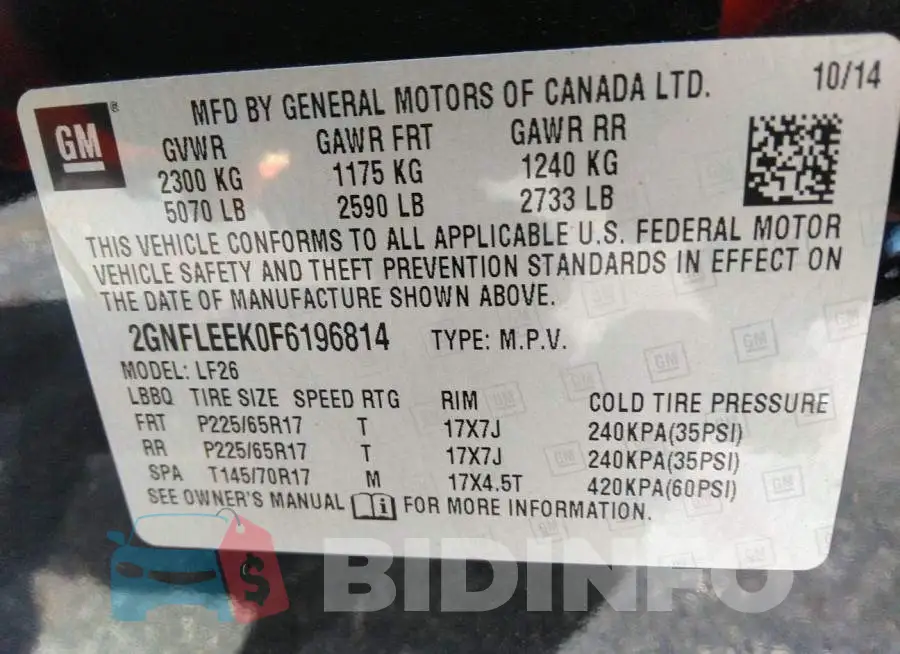 2GNFLEEK0F6196814 Photo# 9