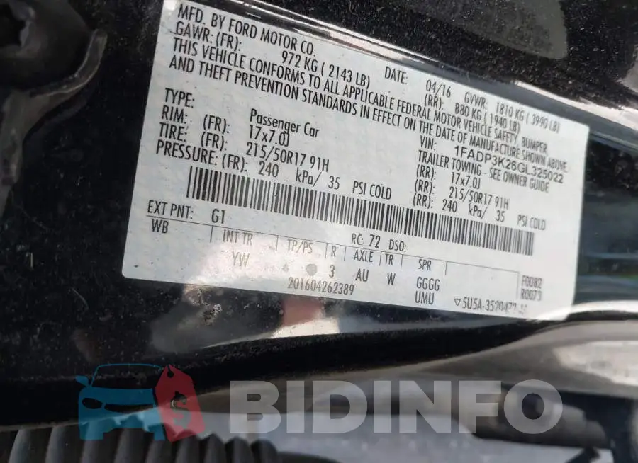 1FADP3K26GL325022 Photo# 9