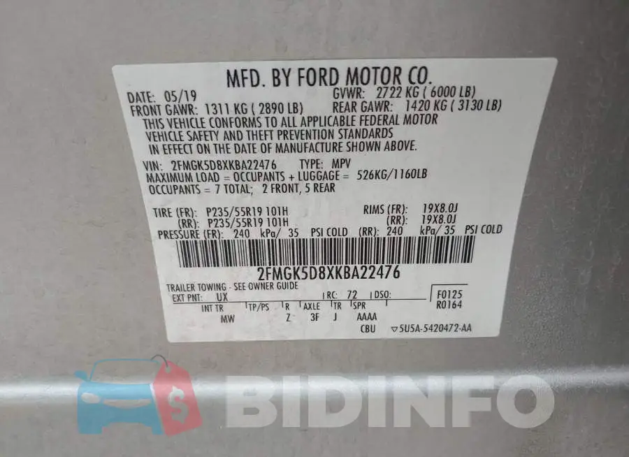 2FMGK5D8XKBA22476 Photo# 9
