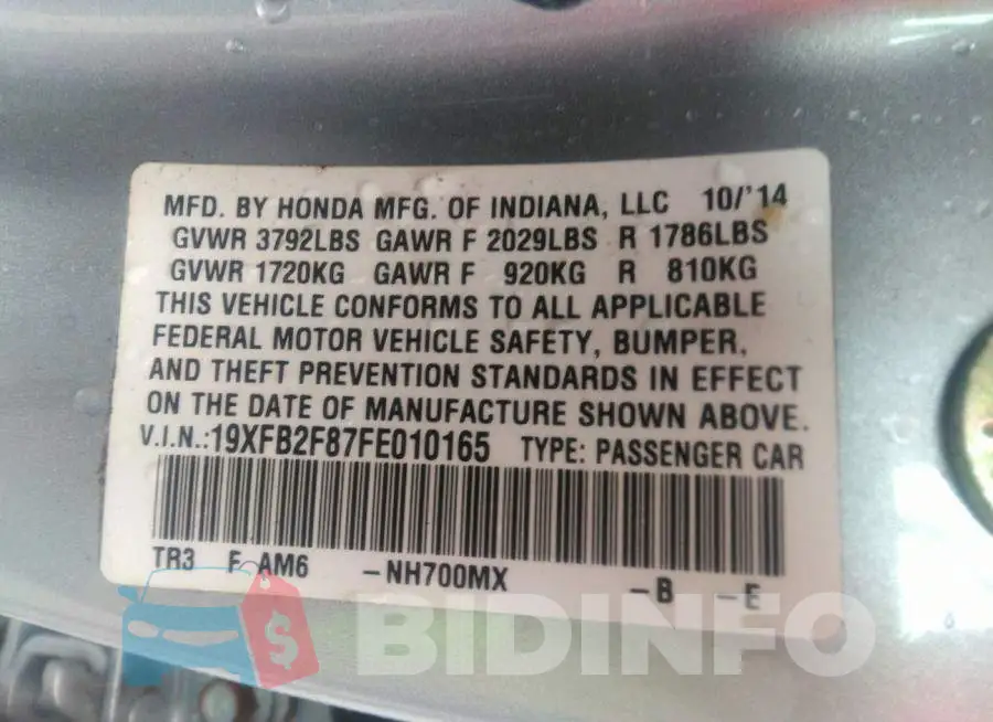 19XFB2F87FE010165 Photo# 9