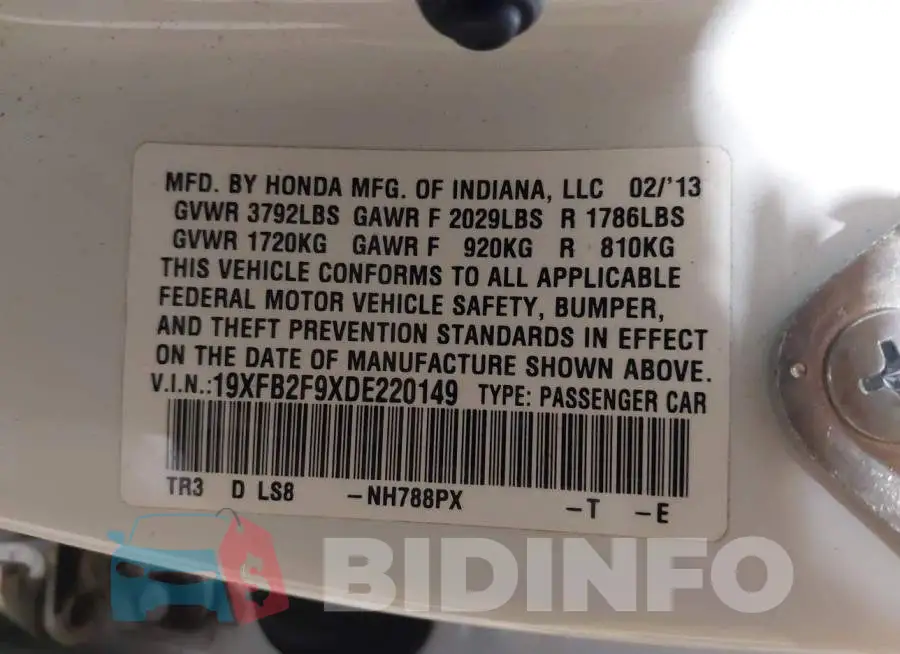 19XFB2F9XDE220149 Photo# 9