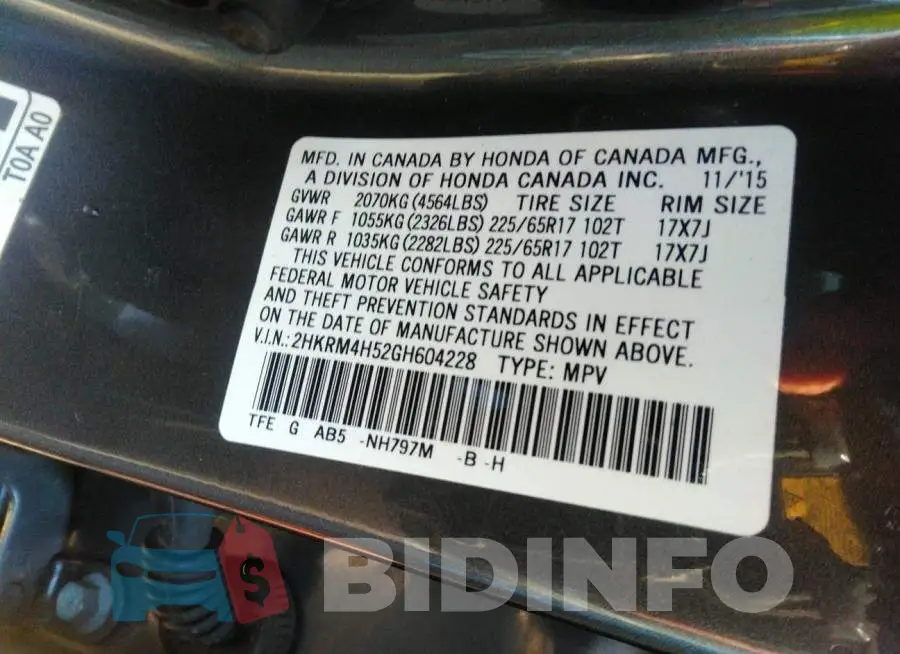 2HKRM4H52GH604228 Photo# 9