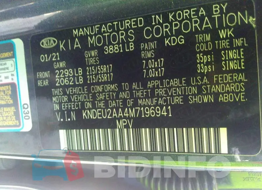 KNDEU2AA4M7196941 Photo# 9