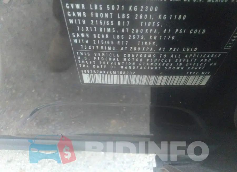 3VV2B7AX7KM158232 Photo# 9