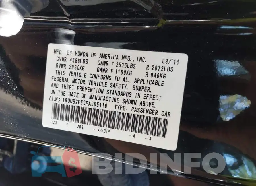 19UUB2F50FA005116 Photo# 9
